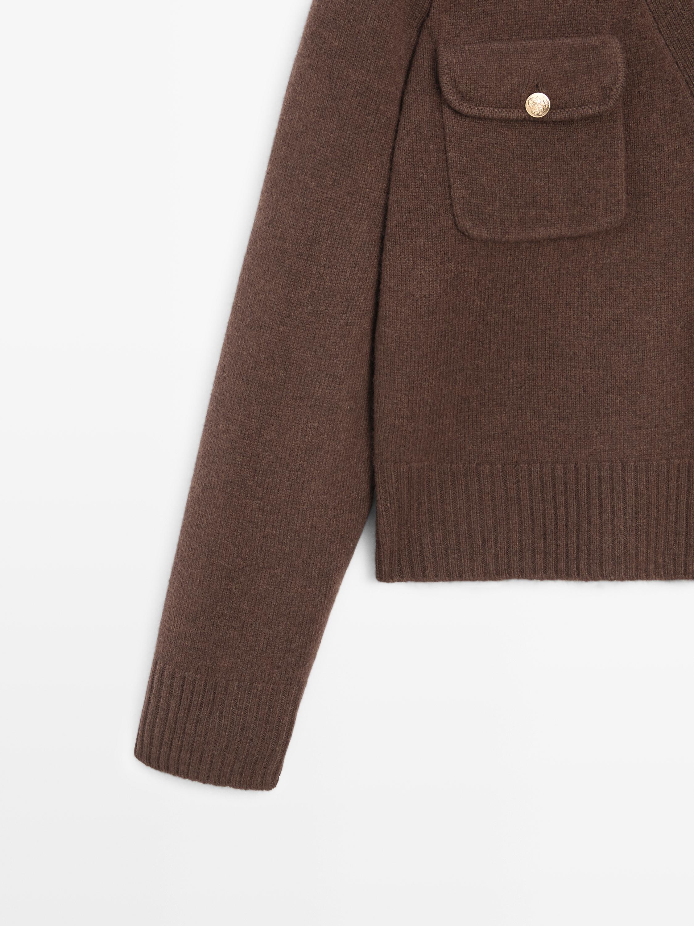 V-neck knit cardigan with gold buttons